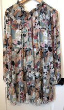 Romantic Tiered Floral Dress L Artsy Boho Feminine Cottagecore Flowy Fairy Tie