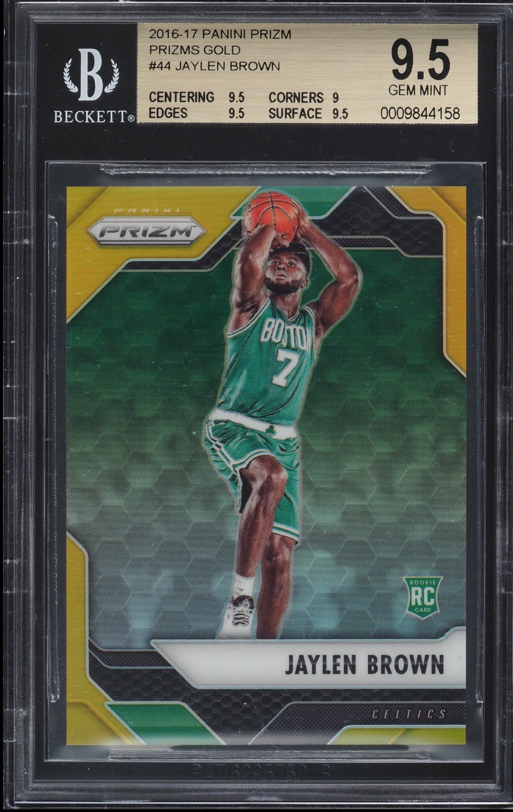 JAYLEN BROWN 2016-17 PANINI PRIZM PRIZMS GOLD #44 ROOKIE RC #2/10 BGS 9.5 GEM