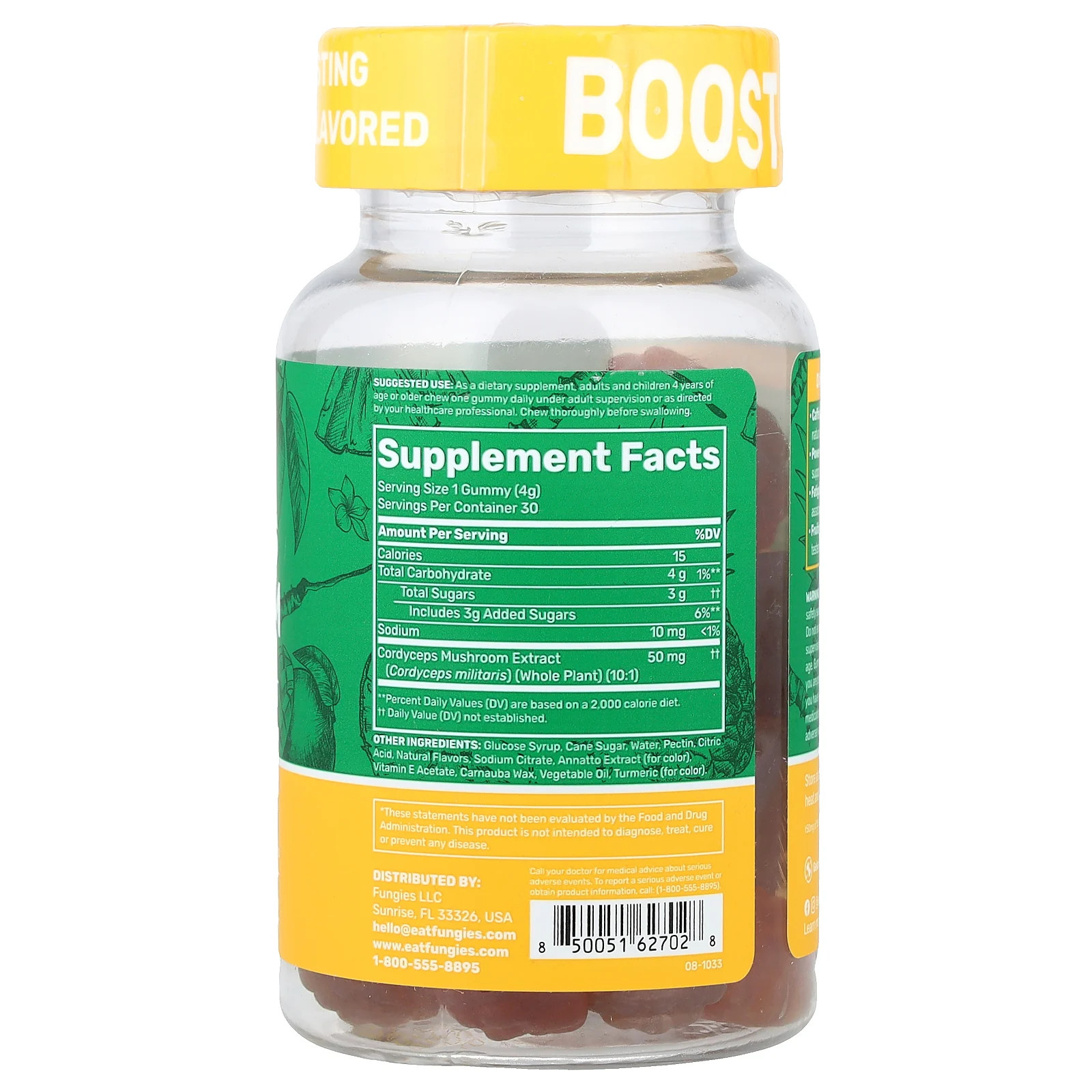 Cordyceps Mushroom Daily Gummies, Mango and Pineapple, 30 Pectin Gummies (50 mg