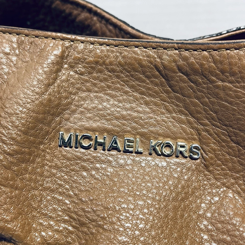 Michael Kors Bedford Belted Brown Pebbled Leather Satchel Bag Handbag Box Q - Image 3 of 4