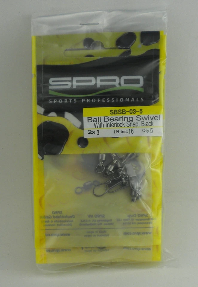 Spro SBSB03-5 Black Ball Bearing Interlock Snap Swivel  Size 3 16 lb 5CT - Image 2 of 3