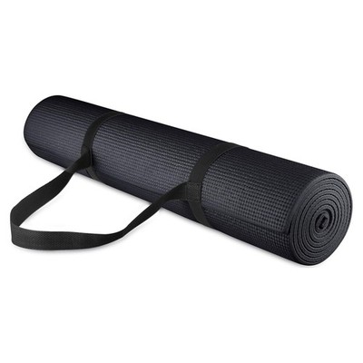 Fitvids 1/4  High Density Thick Non Slip Workout Yoga Mat and Carry Strap, Black