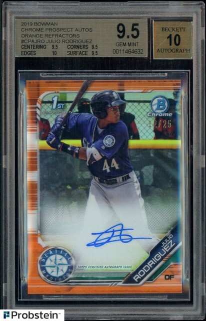 2019 Bowman Chrome Orange Refractor Julio Rodriguez RC 12/25 BGS 9.5 mit 10 Auto