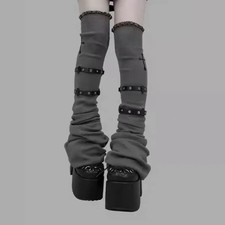 Metal Buckle Cross Leg Warmers 2 Colors - Subculture Style