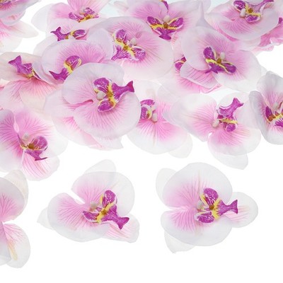 3.9'' Artificial Orchid Flower Heads, 40pcs for Floral Decoration, Purple White