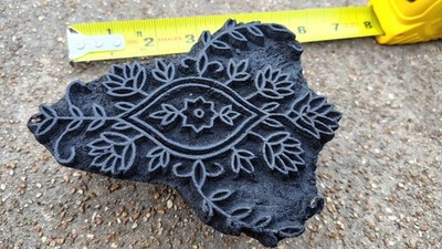 Vintage Hand Carved Pear Wood Fabric Printing Block Stamp Indian Craft Batiking