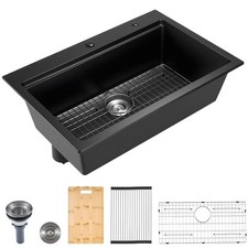 33 inch Kitchen Sink Workstation, Top Mount Granite Sinks, Drop - In Single Bowl