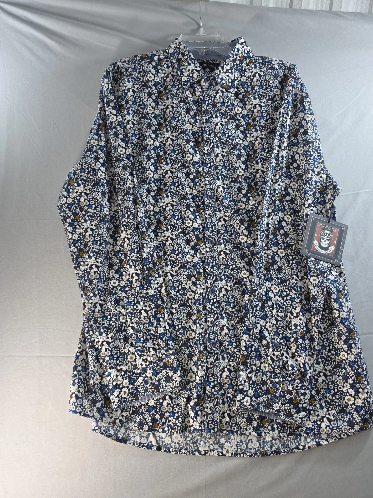 Rock Roll n Soul Men's Blue Floral Button-Down Shirt Size XL Flip Cuff