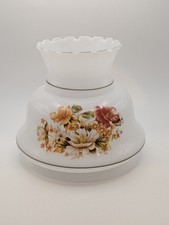 Vtg Milk Glass Hurricane Ruffled Lamp Shade Floral Gone w/The Wind 1.75