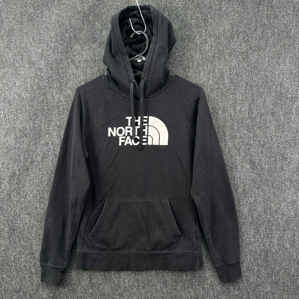 The North Face Half Dome Womens Small Hoodie Black Graphic Fleece Raglan Sleeve