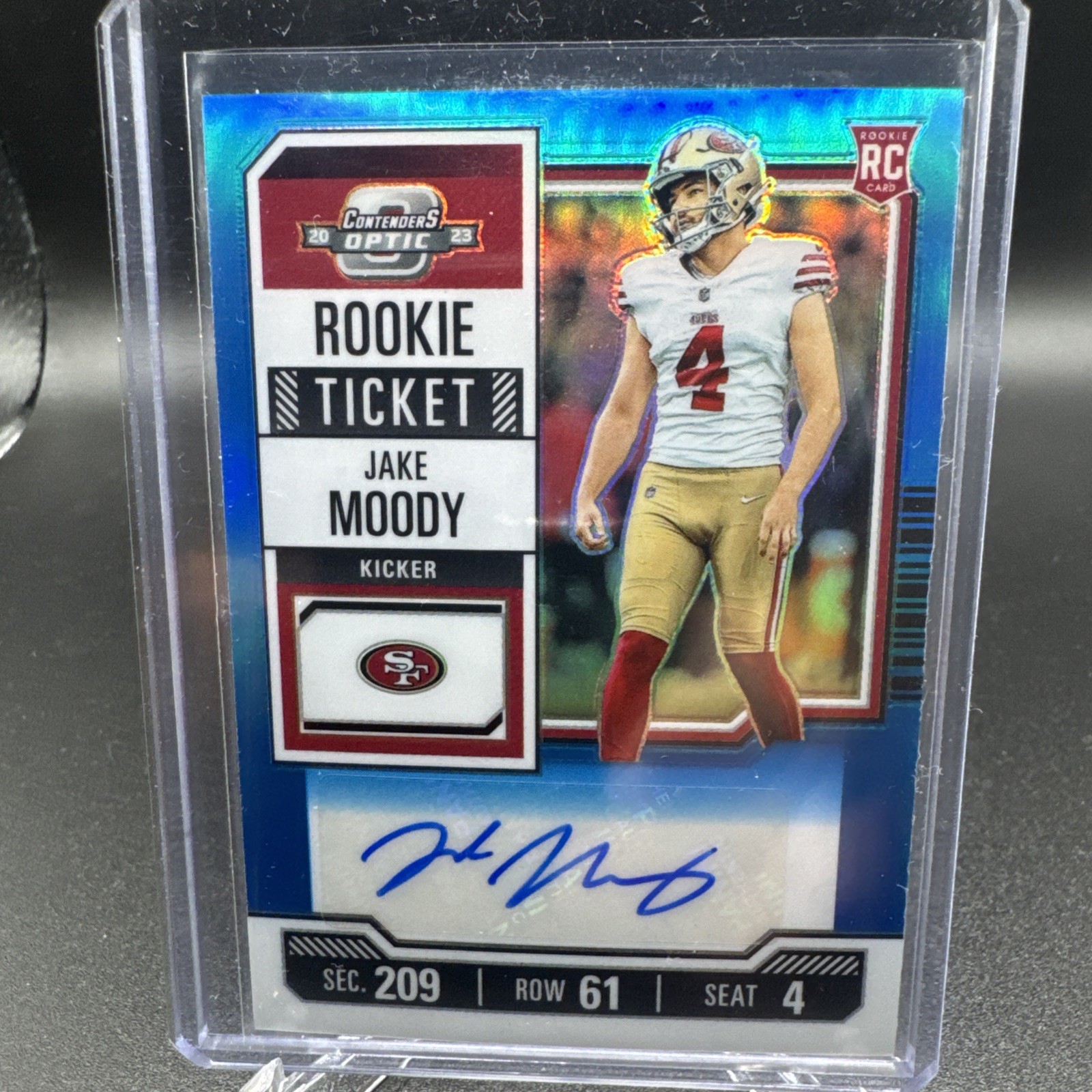 2023 Contenders Optic Jake Moody Teal Prizm Rookie Ticket Auto /99 49ers #174