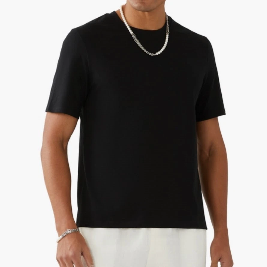 Camiseta masculina preta de algodão orgânico manga curta clássica noventa por cento GG - Imagem 2 de 4