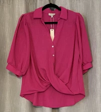 Status by Chenault Women’s M Hot Pink Linen Blend Hi Low Blouson Hem NWT
