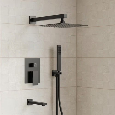 #ad #ad 3 Spray Square High Pressure Wall Bar Shower Kit Tub and Shower Faucet with Hand $295.98