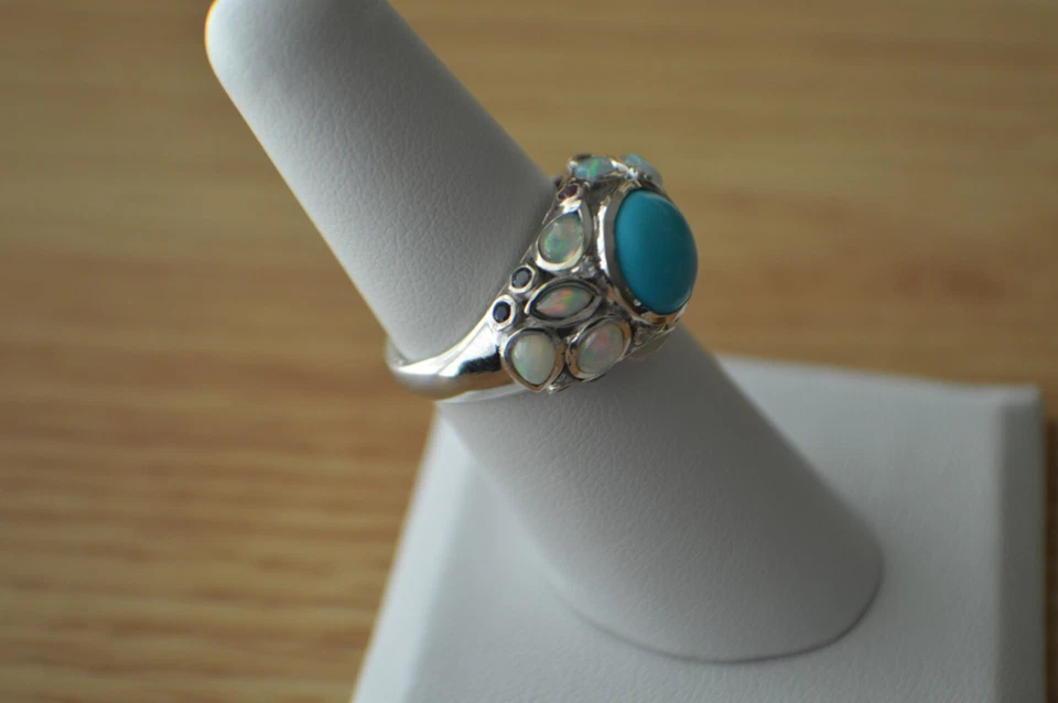 Anillo de platino/multigeo turquesa de la Bella Durmiente de 3,50 quilates sobre plata fina talla 6 Foto 3 de 4