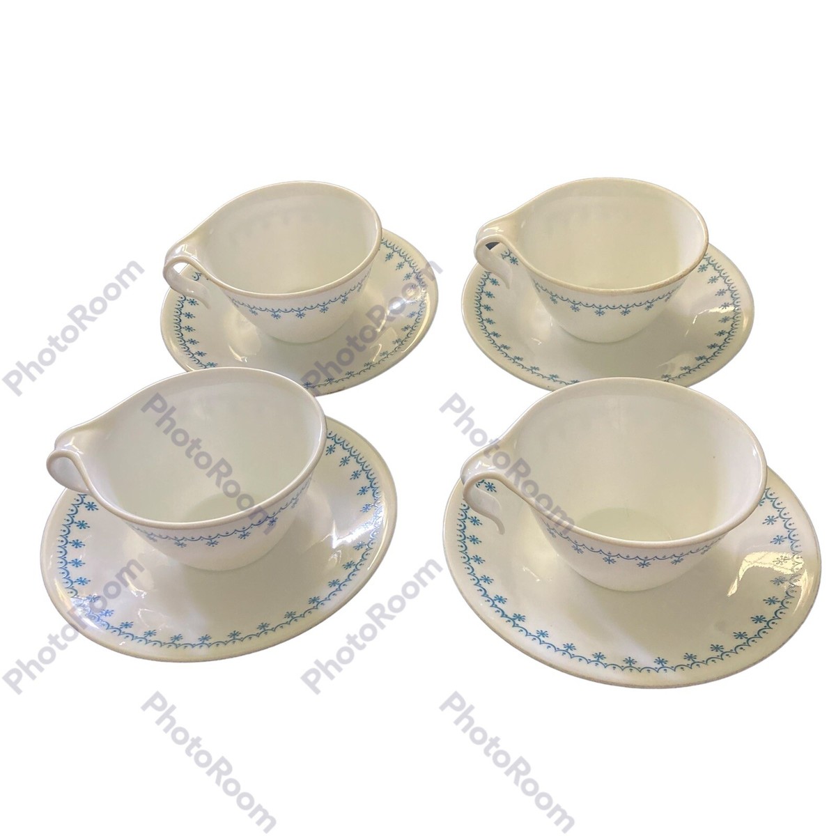 Corelle Vintage Set Of Blue Snowflake Garland Cups Saucers