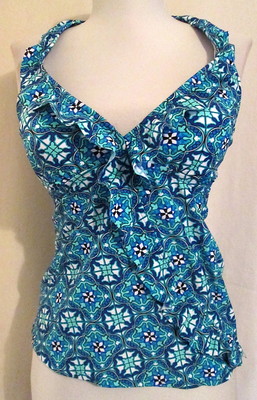 SPANX Love Your Assets Sara Blakley blue print Tankini top Misses Small * Nice