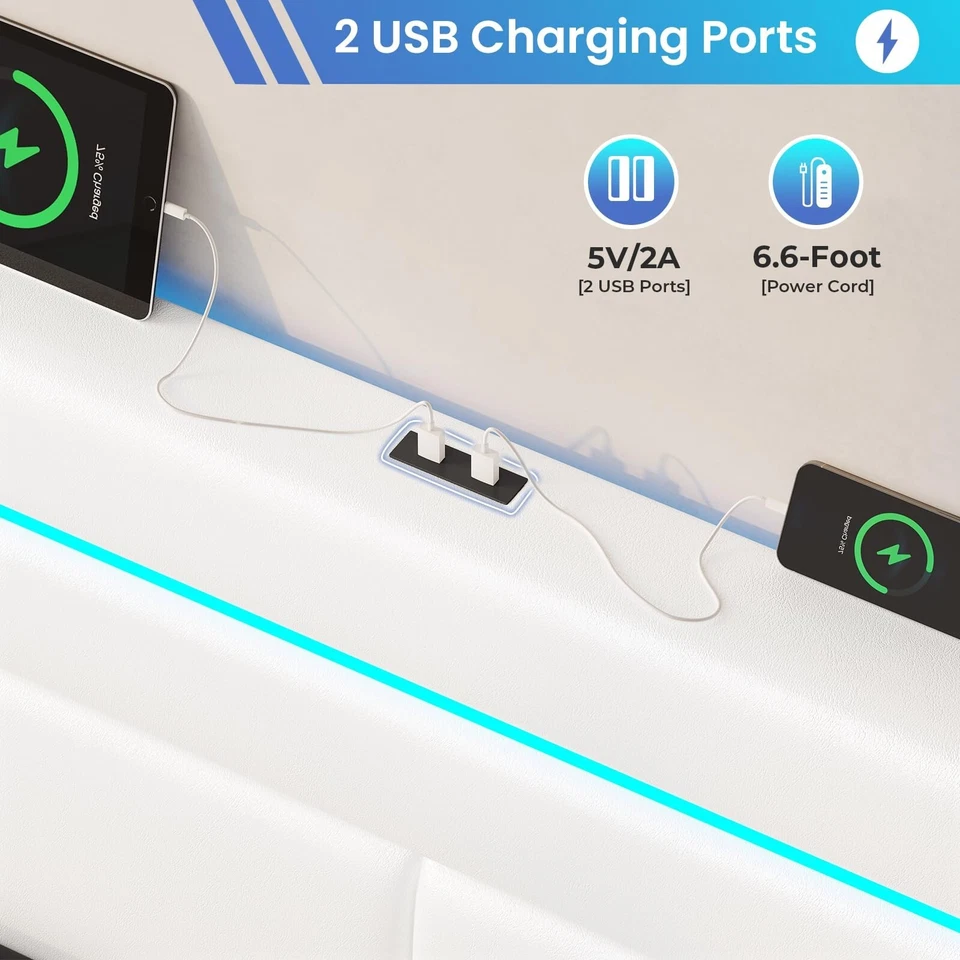 Каркас двуспальной кровати со светодиодной подсветкой и ящиками для хранения, мягкая кровать-платформа - Изображение 3 из 4