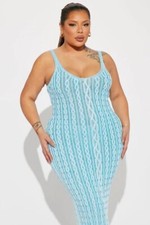 Fashion Nova LIGHT BLUE CABLE KNIT  Sweater Dress - Size Large