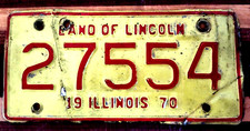 1970 Illinois Motorcycle Red on White Metal Expired License Plate Tag 27554 VTG