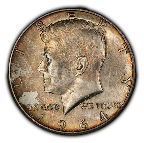 1964 50c Kennedy Half Dollar - Thick Rainbow Toning - BU - SKU-H2579