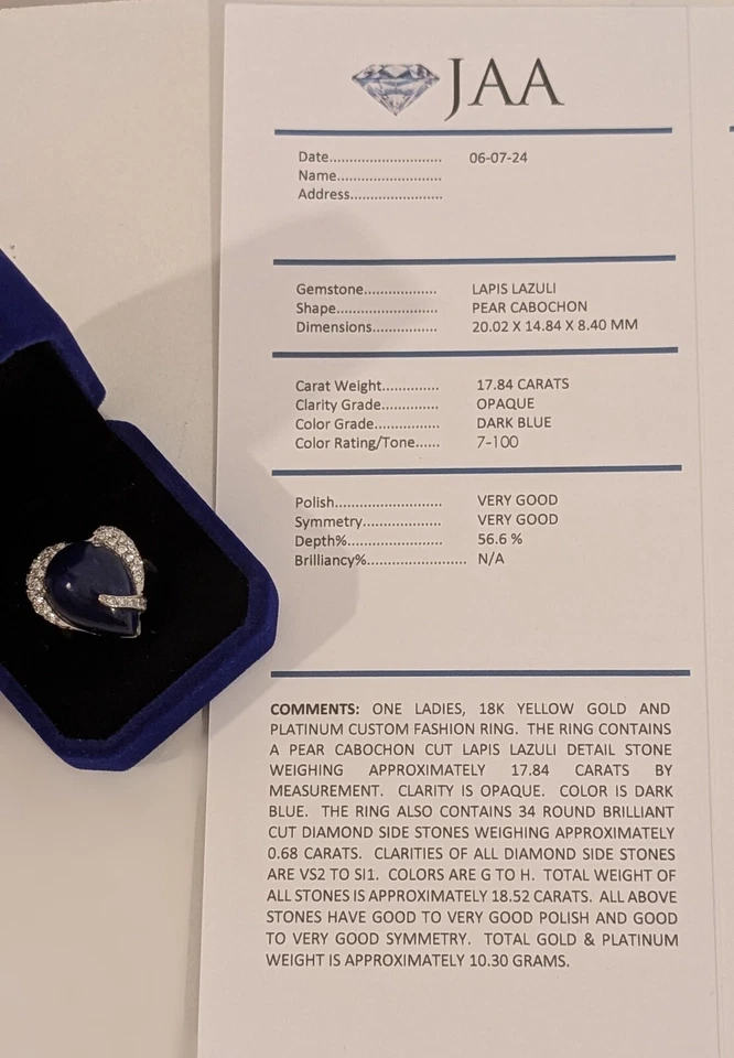 Женское кольцо с лазуритом и бриллиантами желтое золото 18 карат и платина размер 6 - Изображение 3 из 4