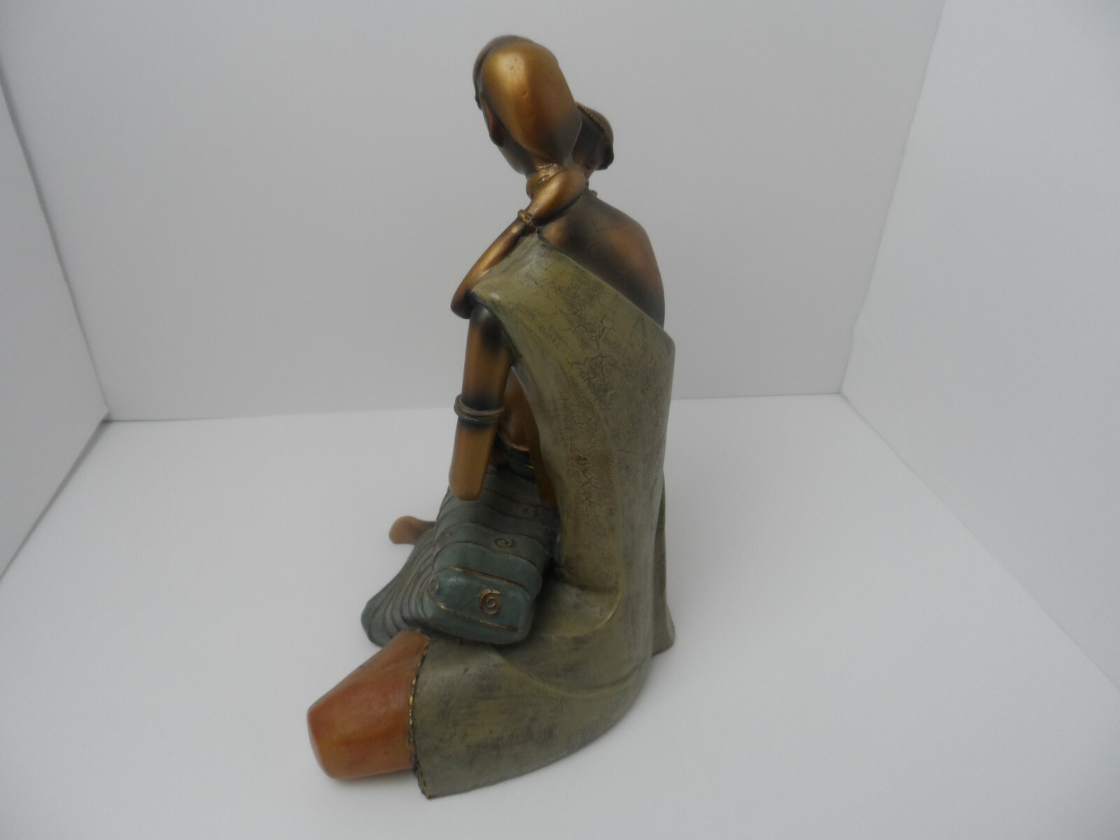 Statue Of Man and Woman Sitting 13" Tall Resin No Maker Mark Bronze Finish