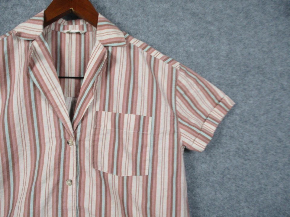 Camisa We The Free Mujer Extra Pequeña Rosa Azul Rayas Abotonada Manga Corta Foto 3 de 4