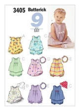 Butterick 3405 Pattern Infants' Dress, Top, Romper, Hat, Headband, Sizes: L- XL 