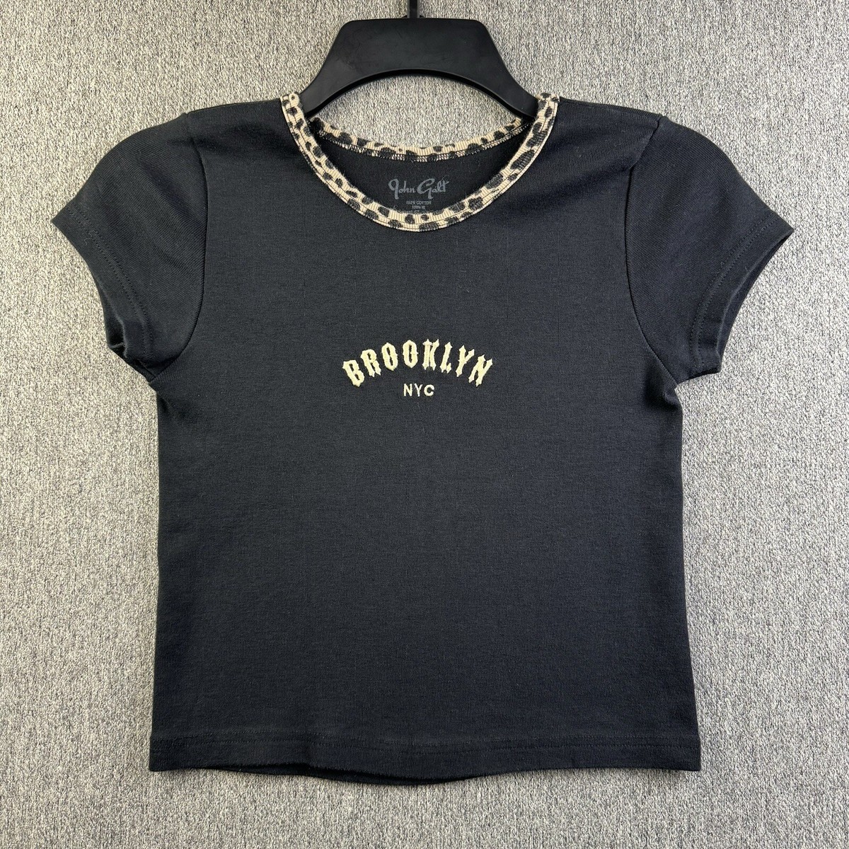 John Galt Brandy Melville Black Brooklyn NYC T-Shirt Leopard Collar Women's  Sz M