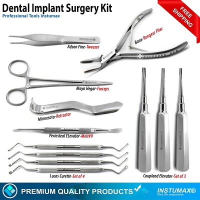 Dental Surgical Bone Implant Curette Rongeur Forceps Coupland Elevator Retractor
