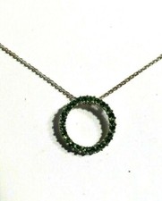 Vintage Silver Tone Choker Collar Beautiful Green Rhinestones In Circle Pendant