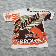 Vintage Clevland Browns Shirt Men Medium Brown AOP NFL Football Magic Johnson 93