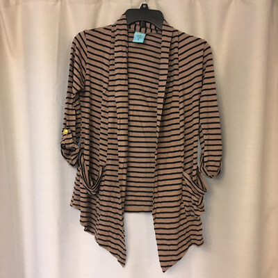 Dôen Therese Stripe Open Knit Pima Cotton & Silk Cardigan in Black