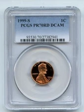 1999 S 1C Lincoln Cent PCGS PR70DCAM