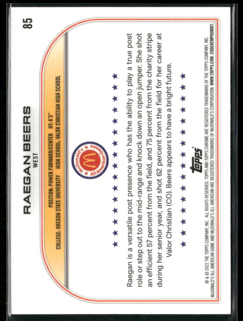 2022 Topps Chrome McDonald's All American #85 Raegan Beers | eBay