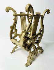 Vtg Cast Iron Lyre Harp Off WHITE TRIM Music Rack Stand Book Magazine Solid