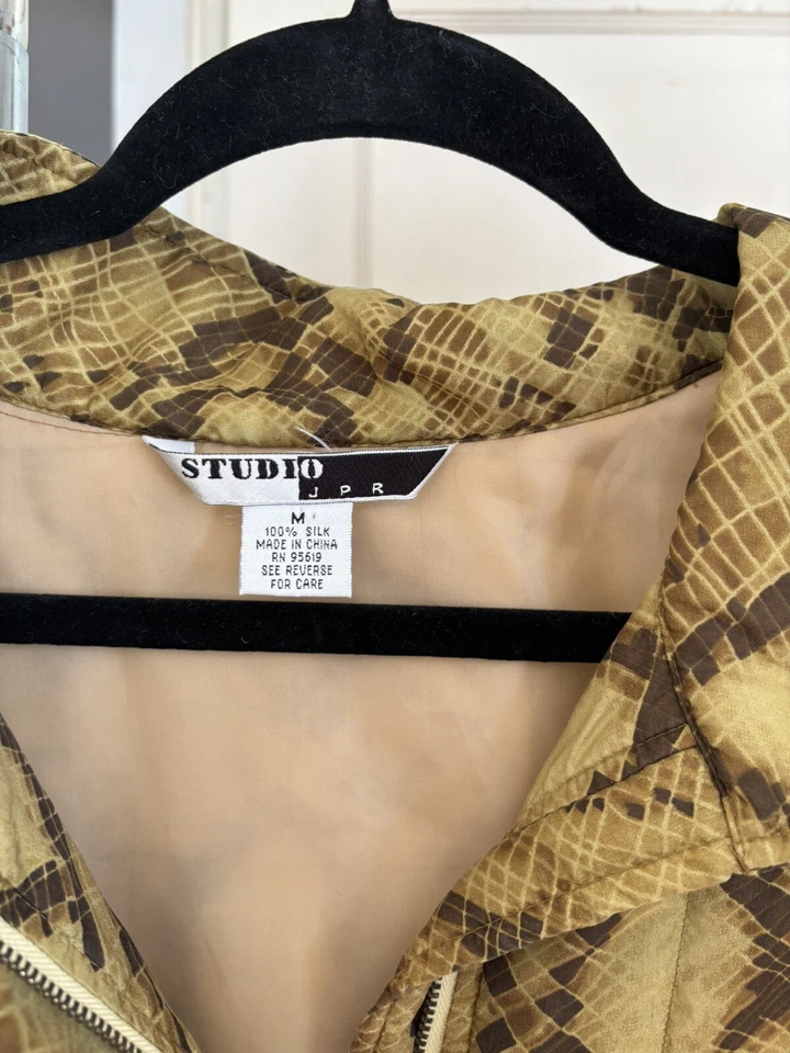 Chaqueta Bomber De Colección Años 80 90 Estampado Piel de Serpiente Cremallera Completa Seda Indie Sordidez Punk Foto 2 de 4