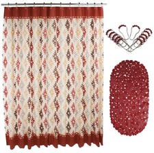 14 Pcs PEVA Shower Curtain Set 72  w/ Anti-Slipping Rubber Mat  12 Beaded Hooks