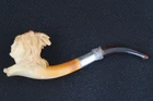 ANTIQUE MEERSCHAUM SMOKING PIPE CARVED LADIES HEAD MILITARY SIGNED SILVER SHAFT