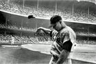 BASEBALL ICON MICKEY MANTLE THROWS HELMET 11X17 POSTER NEW YORK YANKEES STADIUM