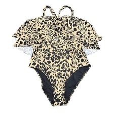 Jantzen Printed Swimsuit Size 16 Clair Ruffle Adjustable Halter Strap One Piece