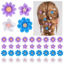 BBTO 24 Pcs Mini Flower Hair Clip for White Pink, Light Purple, Blue 