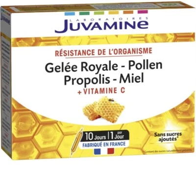 Complément alimentaire gelée royale pollen propolis miel Juvamine 10 ampoules - Photo 1/2