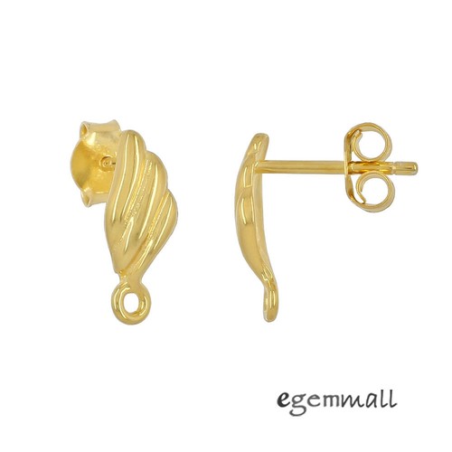 Gold Plated Sterling Silver Shell Stud Post Earrings Connector #99535 - Picture 1 of 2