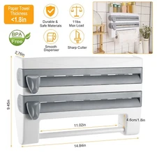 Kitchen Wall-Mounted Paper Towel Holder Cling Film Tinfoil Triple Roll Dispenser