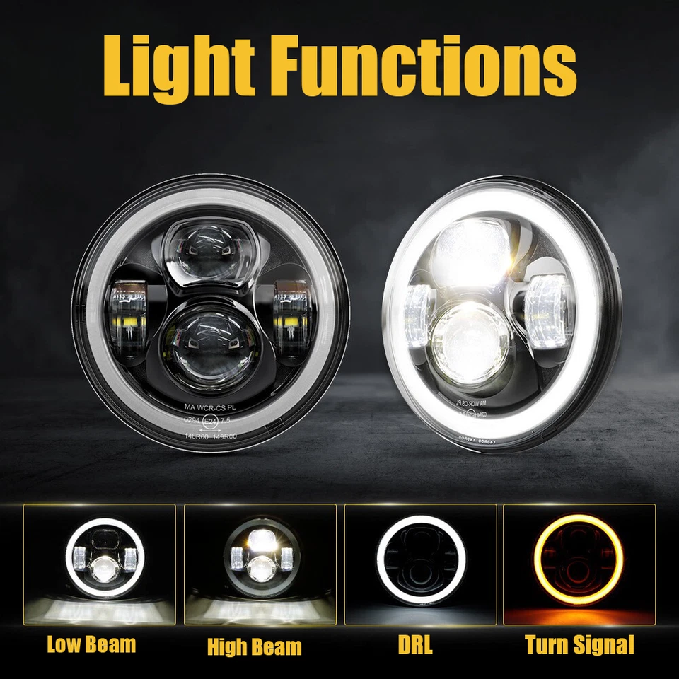 Faro LED rotondo 7 pollici Hi/Lo luce di posizione con omologato per VW Golf I II MK2 - Immagine 3 di 4