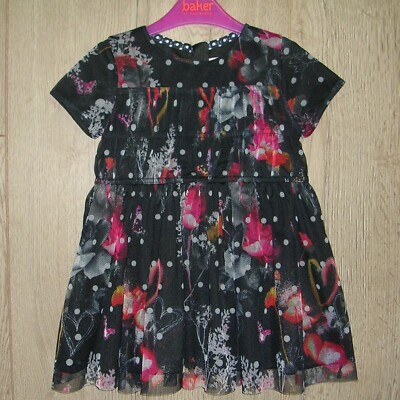 Ted Baker Mädchenkleid schwarz Graffiti-Druck gefüttert Party Anlass Alter 18-24 Monate