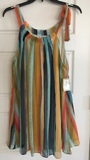 Beige by eci Woman's XL Multi Colored Vertical Wide Striped Sleeveless Dress NWT