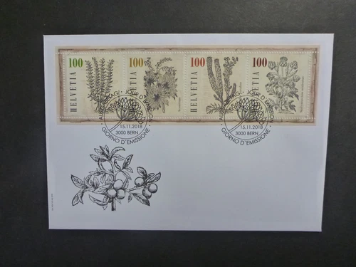 SWITZERLAND 2018 FLORA- MEDICINAL PLANTS STRIP 4 STAMPS FDC FIRST DAY COVER